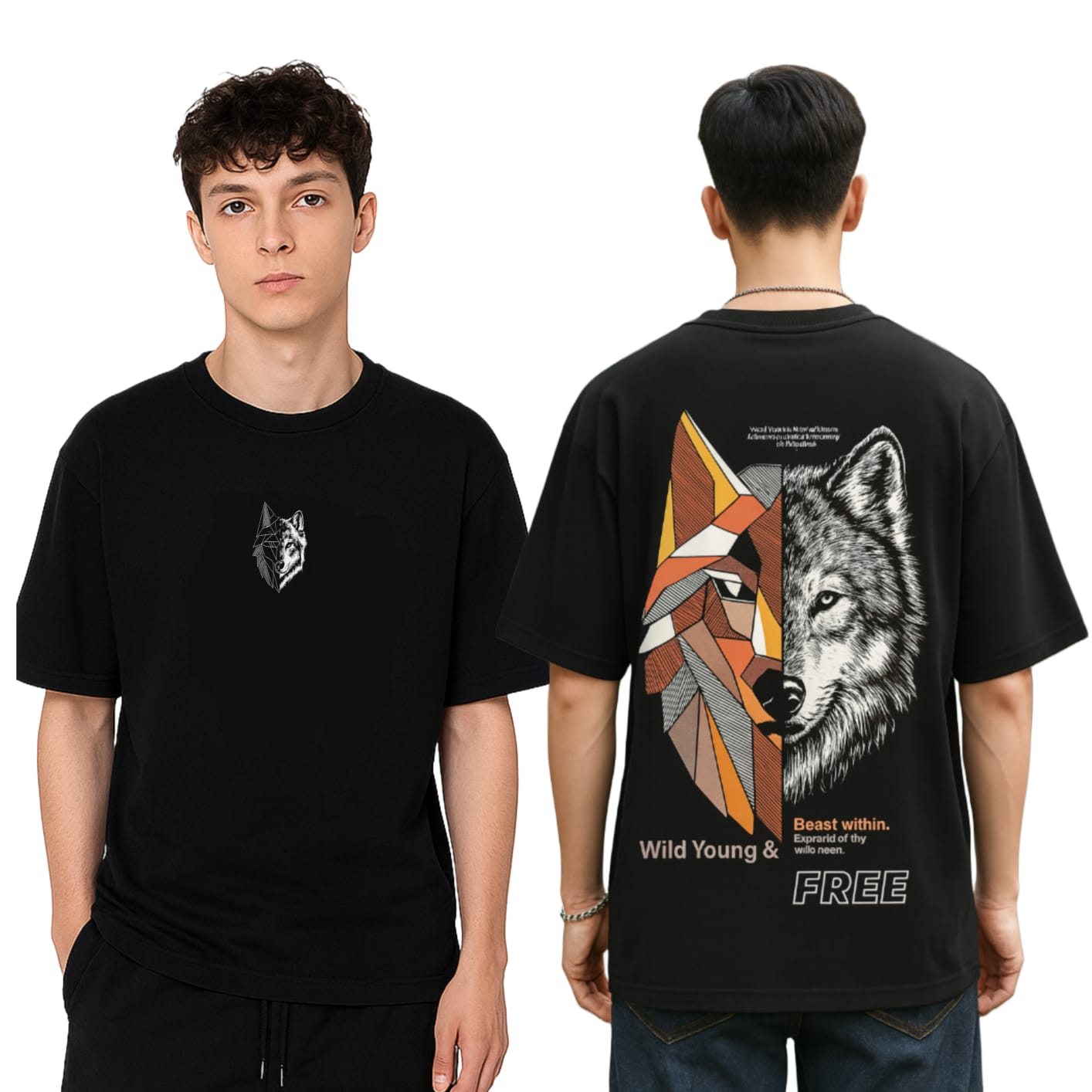 Fitee Oversized Wolf Split Graphic T-Shirt – Wild Young & Free