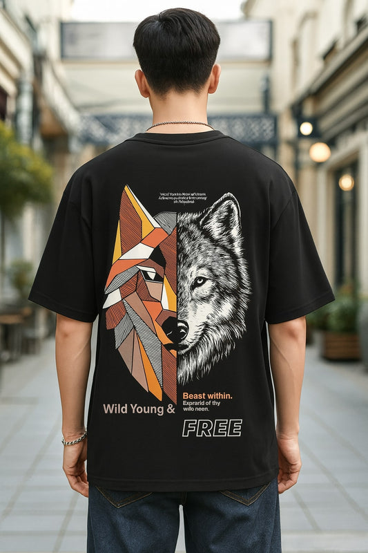 Fitee Oversized Wolf Split Graphic T-Shirt – Wild Young & Free