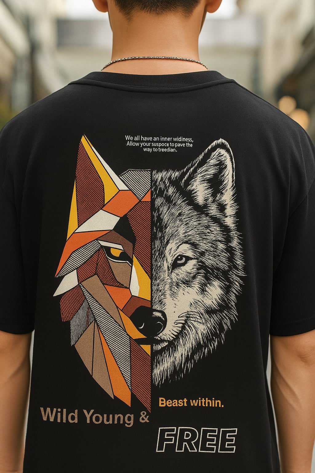 Fitee Oversized Wolf Split Graphic T-Shirt – Wild Young & Free